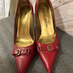Guess Red Buckle Detail Heels